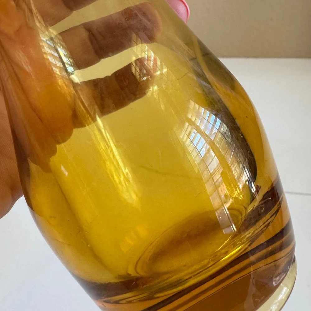 Vintage Amber Art Glass Vase Mid Century Modern Pulled Swing Tri-Corner 8.5 Inch